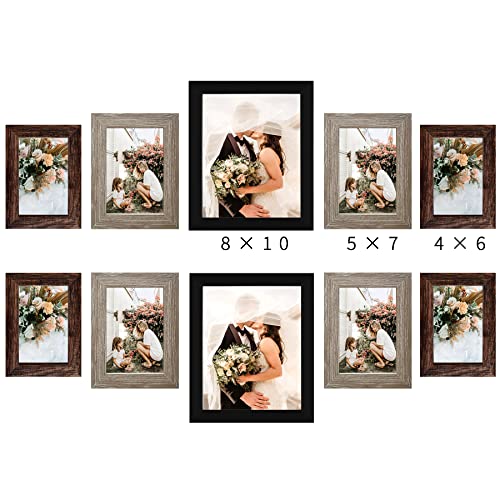 LUCKYLIFE Picture Frames Collage Wall Decor 10-Pack, Gallery Wall Frame Set with 8x10 5x7 4x6 Frames in 3 Different Finishes