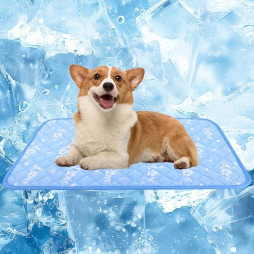 MH MYLUNE HOME Dog Cooling Mat 36x23 Inch - Cool-Chill Cool Fiber, Endothermic Color Changing Pet Pad for Dogs & Cats, Dou...