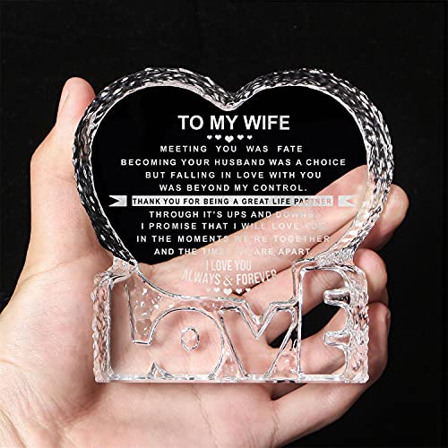 KWOOD Engraved Heart-Shaped Crystal Valentine's Day Mother's Gifts for Wife, Custom Crystal Couples Wedding Anniversary Ro...