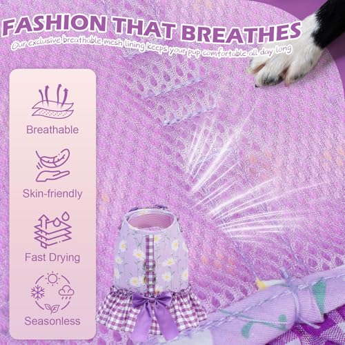 EXPAWLORER Dog Harness Small Medium Sized Dogs, Daisy Dog Dress Bowknot Harness and Leash Set, No Choke No Pull Soft Mesh ...
