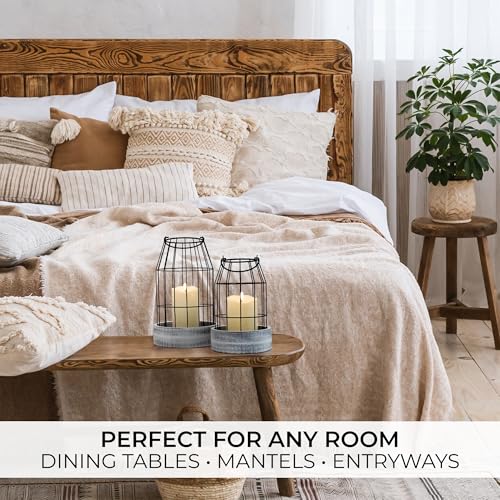Rustic Farmhouse Lantern Decor Set of 2 - Stylish Decorative Lanterns for Your Living Room, Fireplace Mantle or Kitchen Di...