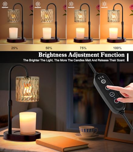 GOIUEDBZ Candle Warmer Lamp Electric Timer: Dimmable Candles Warming Lamps - Height Adjustable Burner Jar - No Flame Scent...