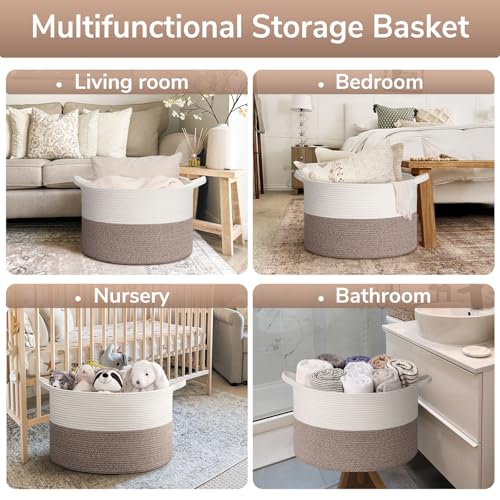 Goodpick Blanket Basket Living Room, 19.7"x19.7"x12.6" Cotton Rope Toy Basket for Blankets, Woven Baskets for Storage, Toy...