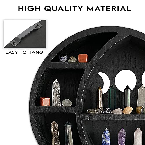 Ella & Emma Wooden Moon Shelf for Crystals - Crescent Moon Crystal Shelf, Storage & Wall Hanging Shelves for Bedroom Aesth...