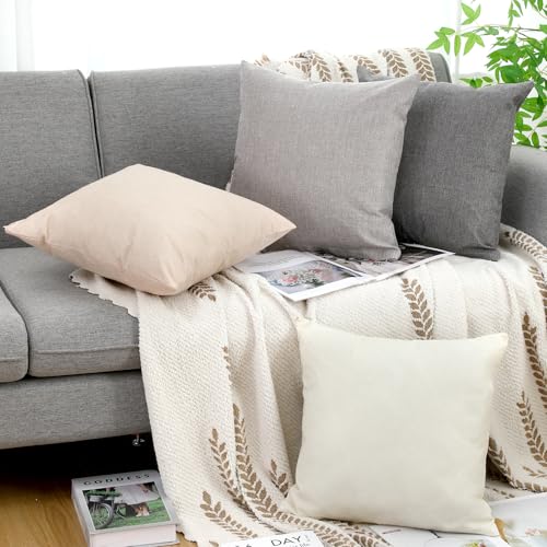 Mindsoft Set of 4 18" x 18" Boho Farmhouse Throw Pillow Covers, Imitation Linen Cushion Covers with Invisible Zipper for H...