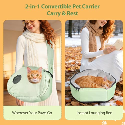 2-in-1 Convertible Pet Sling Carrier & Bed - with Breathable Mesh, Adjustable Strap & Pocket，for Travel, Vet Visit & Home ...