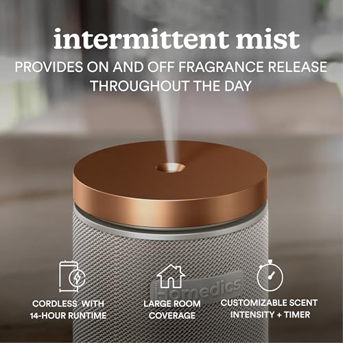 Homedics SereneScent Waterless Essential Oil Diffuser, Cordless Rechargeable Aromatherapy Diffuser for Home, Large Room Sc...