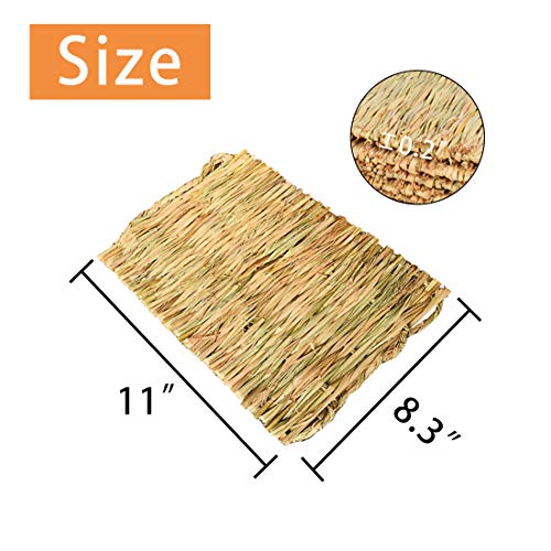 PINVNBY Natural Grass Mat for Rabbits,2 Pack Rabbit Hay Mats,100% Handwoven Hay Chewable Bedding & Cooling Mat for Bunny G...