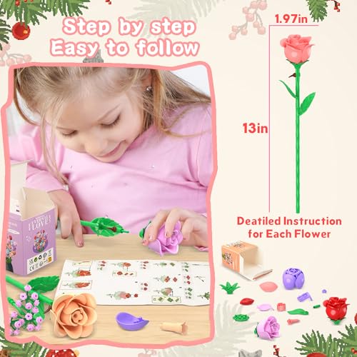 Sopu Colorful Rose Bouquet Flowers Building Set, 24 Boxes 1380Pcs Artificial Flowers Botanical Collection Flowers for Adul...