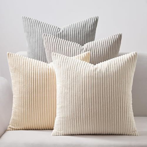 Topfinel 4 Packs Neutral Decorative Throw Pillows Covers 18x18 Inch for Living Room Couch Bed Sofa, Rustic Farmhouse Boho ...
