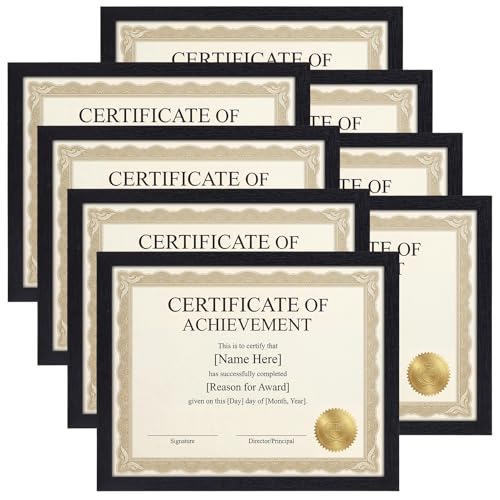 MEBRUDY 8.5 x 11 Picture Frame Set of 8, Black 8.5 by 11 Photo Frames Used for Certificate, Diploma, Document, Degree, Awa...