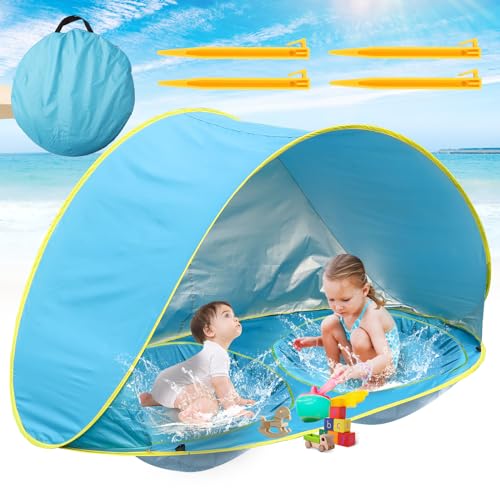 QTREE intelligence Baby Beach Tent-2 Pools Pop Up UPF 50+ Sunshade with Carry Bag, Portable for Travel,Beach,Camping,Indoor