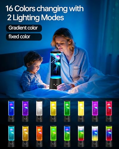 Bodami Jellyfish Lamp, 16 Color LED Fantasy Jellyfish Tank Table Light with Remote, Dual Power Supply, Eye-Friendly Ambien...