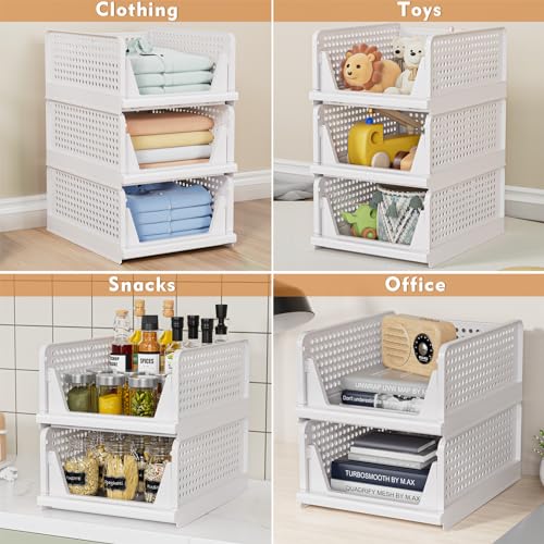 4 Pack Stackable Closet Storage Basket - Stackable Storage Bins, Multifunctional & Foldable Closet Organizer Divided, Ward...