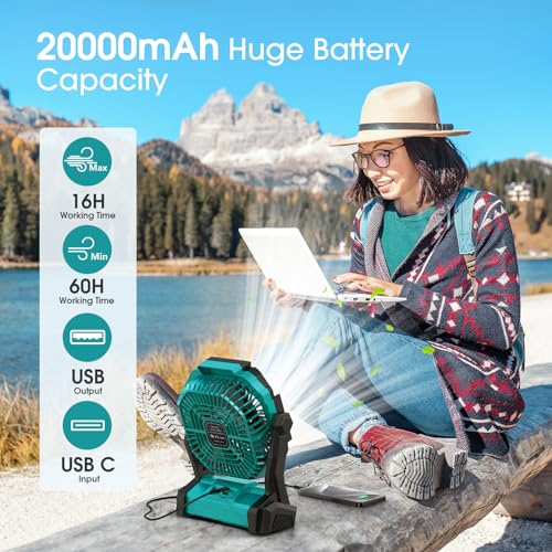 ONLYNEW Portable Fan Rechargeable, 20000mAh Cordless Battery Powered Fan with LED Lantern, USB C Battery Operated for Trav...