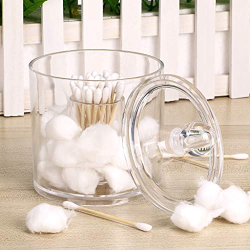 Hipiwe Cotton Ball and Swab Organizer with Lid Apothecary Acrylic Jar Makeup Qtip Organizer Bathroom Storage Canister Jar ...