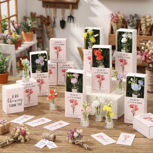 VioraWhite 24 Sets Thank You Gifts for Women Mother's Day Bulk Gifts Include Mini Glass Vase with Flower Floral Cards and ...