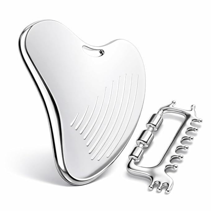 Yeamon Gua Sha Facial Tools & Massager Set, Stainless Steel Skin Care Tools for Face and Body, 3-in-1 Head Massage Combs &...
