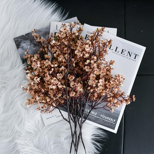 Mandy's Light Brown Artificial Baby’s Breath Flowers 6 Bundles Silk Gypsophila, 18.5 Inch European Style Modern Home Decor...