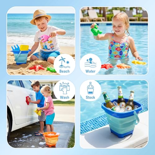 Dreamon Beach Toys for Kids 3-10, Collapsible Sand Castle Toys for Beach Include 3 Pack Foldable Buckets, Shovels Molds an...