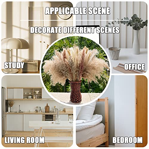 100Pcs Pampas Grass Boho Home Decor 17 inch Natural Dried Flowers-Pampas Grass Contains Bunny Tails White Pampas Brown Pam...