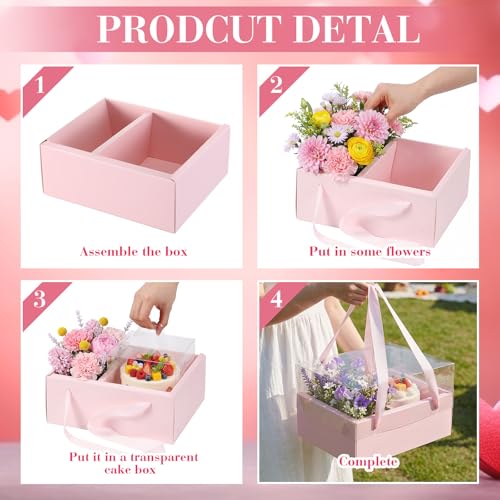 Qinyoung 12 Sets Mother's Day Flower Gift Box Cake Flower Gift Boxes with 12 Pcs Transparent PVC Cake Boxes Mother's Day B...