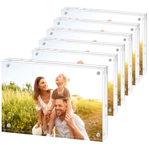Fixwal 5x7 Acrylic Picture Frame, 6 Pack Clear Double-Sided Magnetic Frames Set, Frameless Photo Frames for Desktop Tablet...