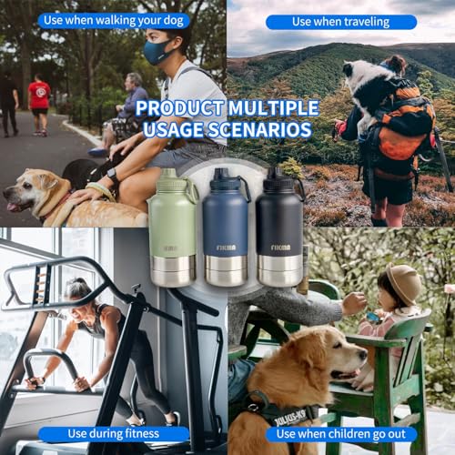 Fikma Insulated Dog Water Bottle with 2 Bowls, 32oz Insulated Stainless Steel Travel Bottle for Pets, Leak-Proof Portable ...