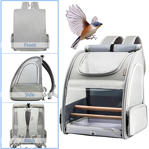 Texsens Bird Carrier Backpack - Pet Travel Cage with Upgraded Tray and Standing Perches, Breathable & Portable, for Small ...