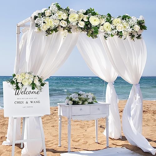 DearHouse 2Pack Artificial Peony Flower Garland - Silk Peony Garland with White Flowers for Wedding Party Table Decoratio...