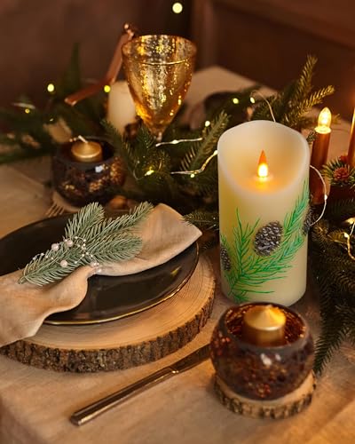 QQFCTOO Embossed Pinecone Flameless LED Candle-Realistic Flickering Flame-Battery-Operated Candle with Remote Timer-Real W...