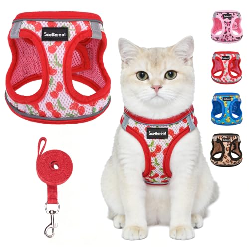SCENEREAL Cat Harness & Leash Set Escape Proof - Adjustable Air Mesh Vest with Reflective Strips for Kittens, Puppies, Rab...