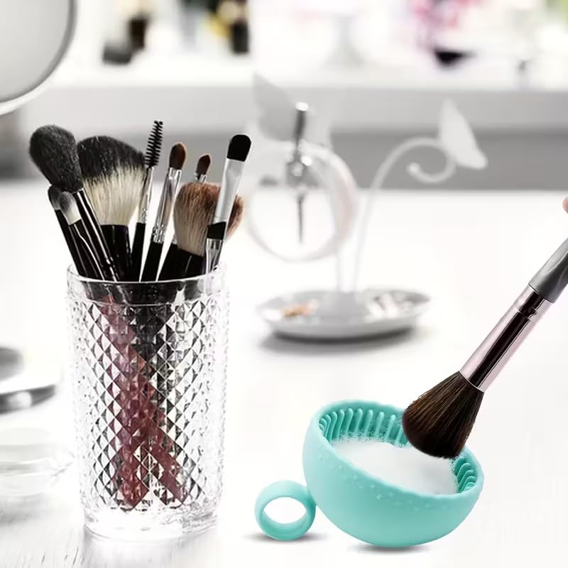 Silicone Makeup Brush Cleaner Bowl - 1pcs Unscented Brush Cleaning Mat with Scrubber Pad for Eyebrow, Blush, Facial & Eye ...
