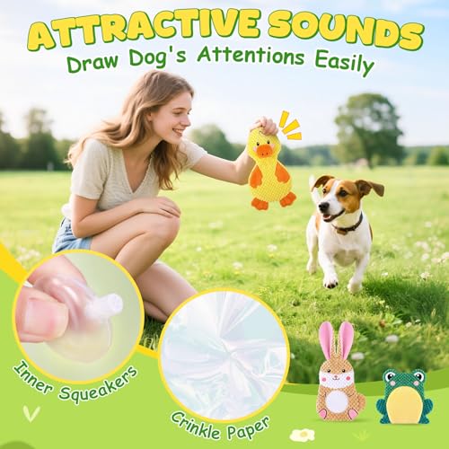 XIUGOAL Dog Toys to Keep Them Busy, 3 Pack No Stuffing Interactive Dog Toys with Crinkle, Squeaky Puppy Chew Toys for Smal...