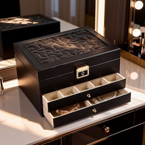 Greenfeather Jewelry Boxes for Women, Jewelry Organizer Box with Lid 3 Layers for Necklaces Rings Earrings and Bracelets B...