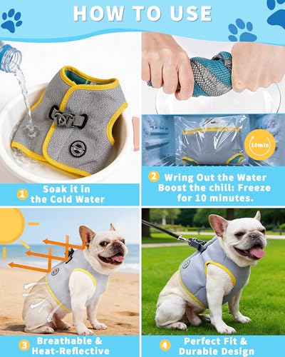 Huafly Dog Cooling Vest with Instant Chill-Heat Reflective Mesh Evaporative Dog Cooling Shirt,Adjustable Quick Release Coo...