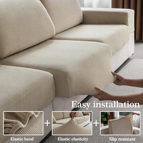 OHSIO Sectional Couch Covers, Wear Resistant Stretch Sofa Covers Washable Soft Couch Cushion Covers Anti Slip Furniture Pr...