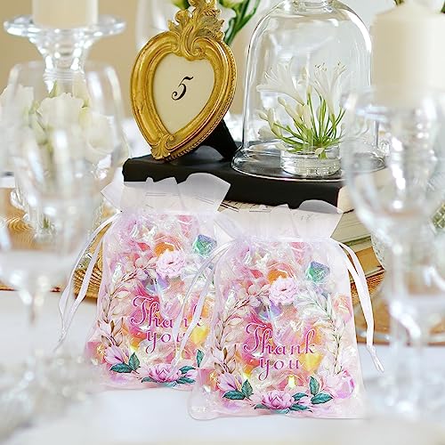Bskifnn 50 Pcs Organza Bags Thank You Printed Satin Drawstring Organza Pouch Candy Bags Wedding Party Favor Gift Bag Jewel...