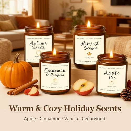 Candles for Home Scented – Cinnamon Pumpkin, Apple Vanilla, Orange Jasmine Coconut, Cedarwood Spice – Long Lasting Soy Can...