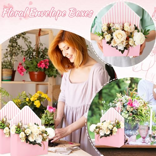 FYSUIMU 12Pcs Mother's Day Floral Envelope Box Empty Flower Stripe Paper Box Florist Bouquet Packaging Box for Valentine's...
