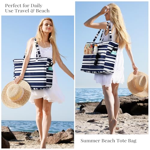 Trifabricy Beach Bags for Women Waterproof Sandproof Women Tote Bag, Large Beach Bag with Zipper for Gym Travel Vocation