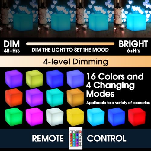 Frienda 4 Pcs Light up Cubes Cool Cosmic Cube Lights 16 Colors LED Mood Lamp Waterproof LED Light Cube for Nursery Home Pa...