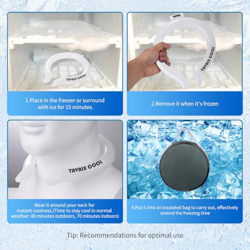 2Pack Neck Cooling Tubes with Insulated Cooler Bag - Reusable Ice Neck Cooler for Hot Weather, Hands Free Cooling Ring, Ch...