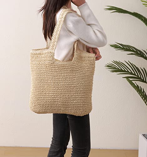 GOLDTIMO Beach Bags for Women - Summer Soft Large Woven Shoulder Purse Handbag, Beach Tote Straw Bag for Summer Vacation