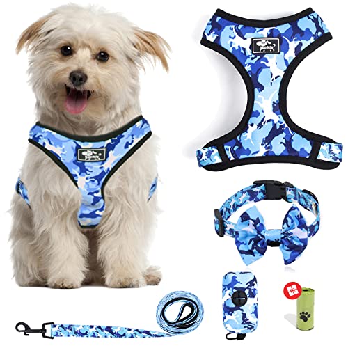 Step in Dog Harness and Leash Set, Adjustable Reflective No Pull Dog Vest Harness Set for Puppy Medium Dog with Bow Colla...
