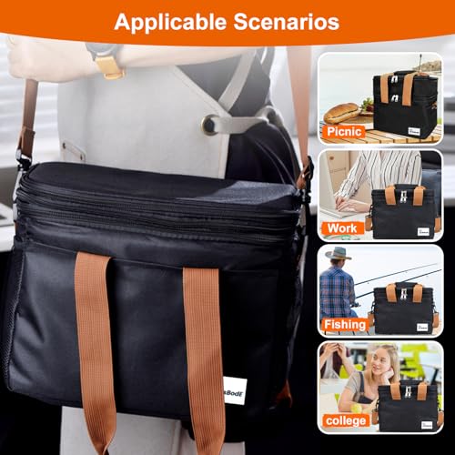 Lunch Bag Upgraded Insulated Lunch Box for Men and Women - 15-20L Expandable Double Deck, Leakproof Soft Cooler Bag with S...