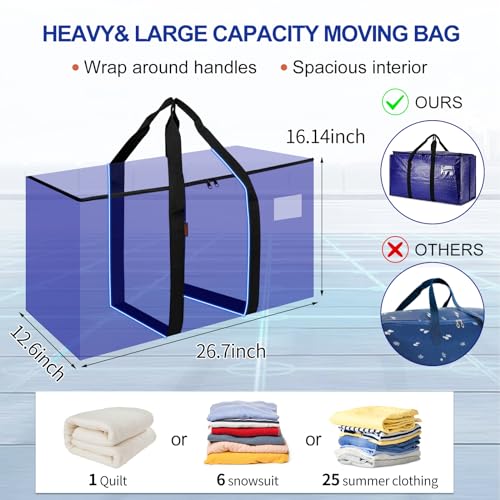 Cryster 6 Pack Moving Bags Heavy Duty, Extra Large Storage Totes Bag with Zippers and Sturdy Handles, Packing Bags for Mov...