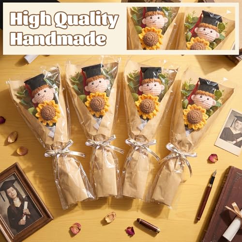 Yinder 4 Set Graduation Gifts Crochet Flower Bouquet Handmade Knitted Sunflower Bouquet 2026 Grad Gift for Her or Him Midd...