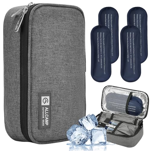 ALLCAMP Insulin Cooler Travel Case TSA Approved, Diabetic Medication Cooler Bag with 4 Ice Packs & Multi-Layer Storage, Po...