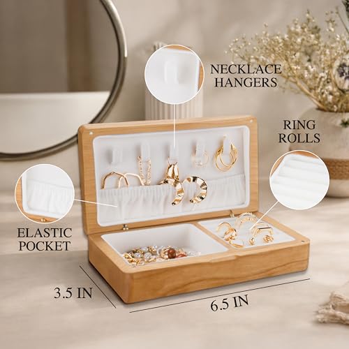 Customization Mill Personalized Wooden Jewelry Box with 1 Custom Birth Flower - Engraved Keepsake Organizer for Rings & Ne...